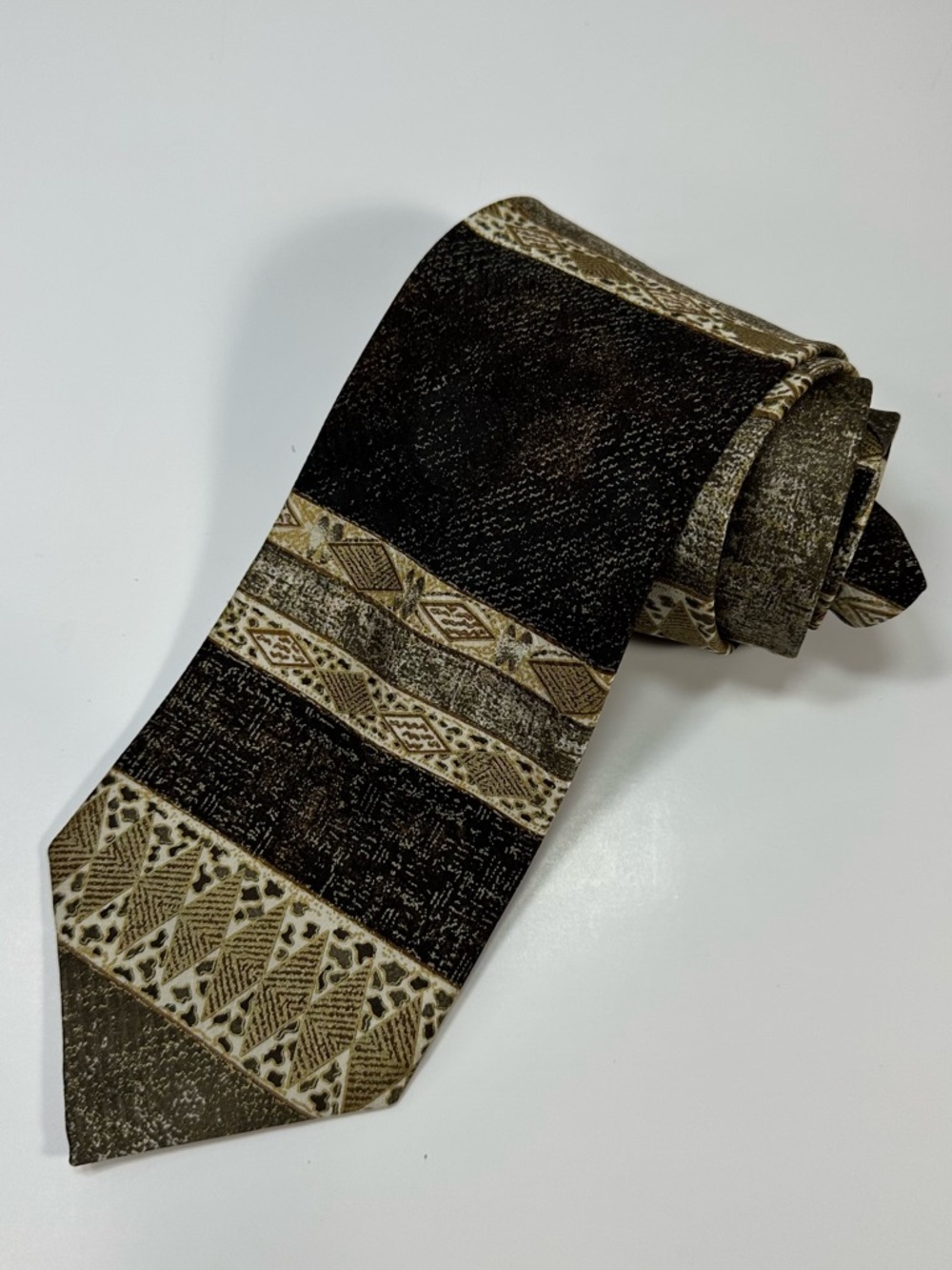 Men's Brown & Khaki Patterned Woven Tie